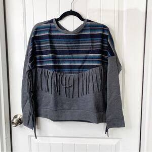 Zara aztec southwestern fringe boho hippie gray sweatshirt size small‎